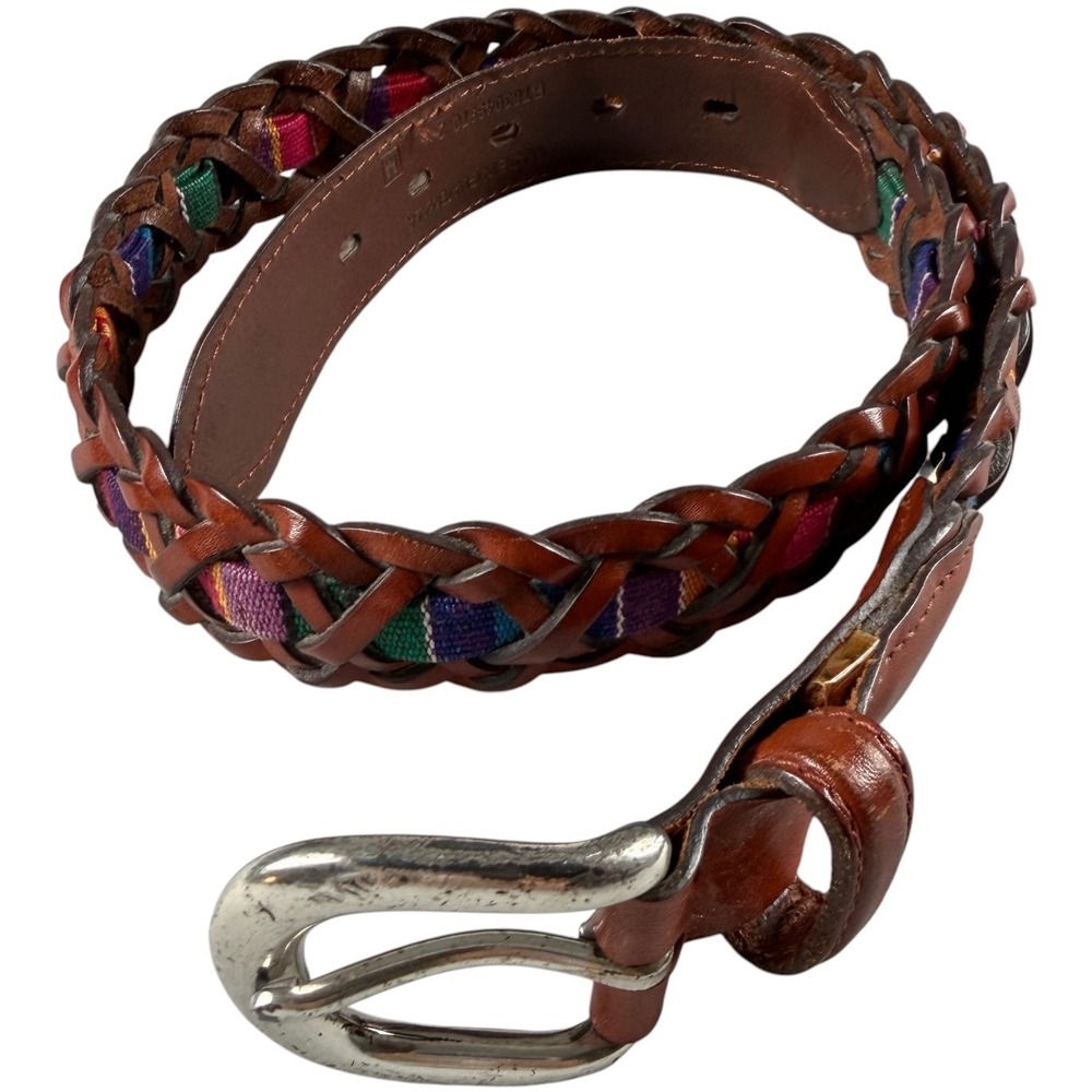 Fossil Women's Medium Braided Leather Belt Brown Multicolor Woven Guatemala
